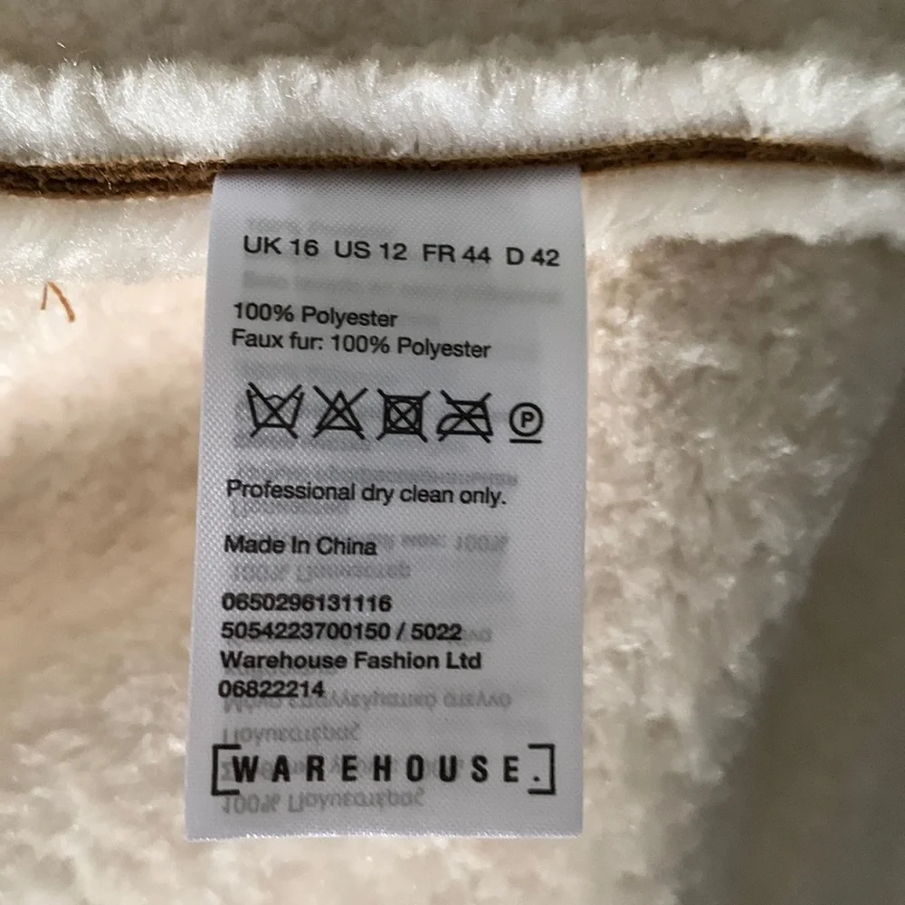 Warehouse Tan Suede Faux Shearling Jacket with Cream Trim - Picture 5 of 10